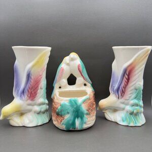 Vintage Wall Pockets Vase Planter Morton Art Pottery Bird of Paradise Pastels